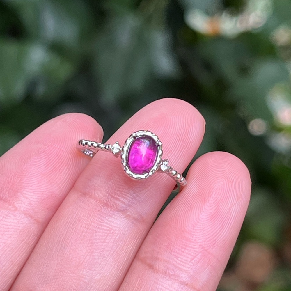 Sterling‎ silver dainty purple garnet ring